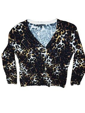 Pierri New York Sweater Womens Size Small Leopard Black Cardigan Rhinestones